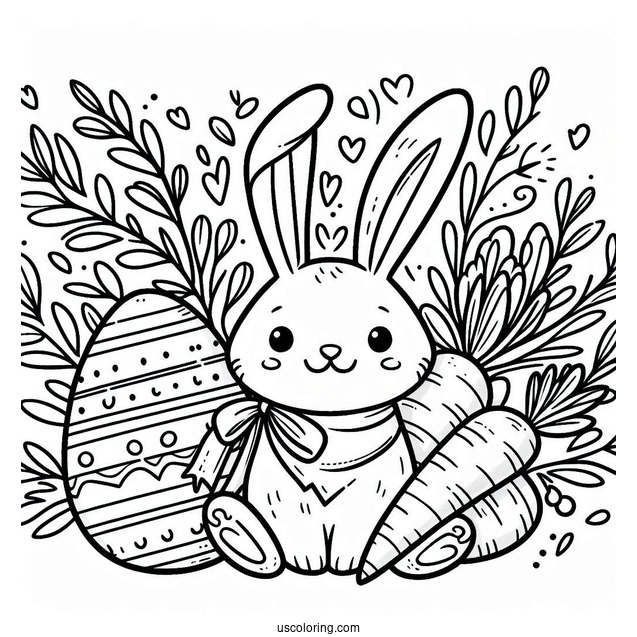 Bunny And Carrots Easter Egg Coloring Sheet