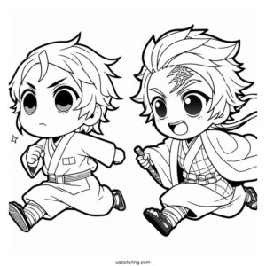 Chibi Zenitsu Chasing Tanjiro Coloring Page For Kids
