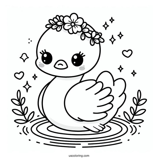 Kawaii Swan Coloring Page For Preschoolers