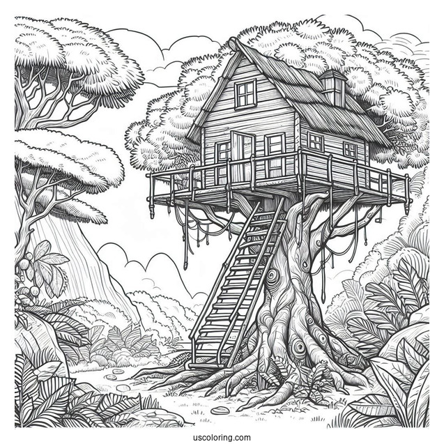 Tarzan Coloring Page Tree House In The Jungle
