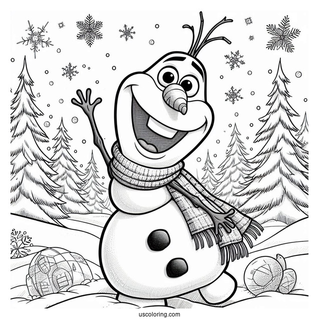 Olaf Waving With Snow Coloring Page