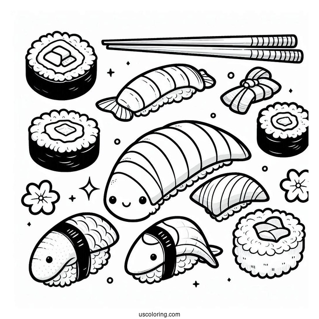 Adorable Nigiri And Temari Sushi Coloring Pages Variety