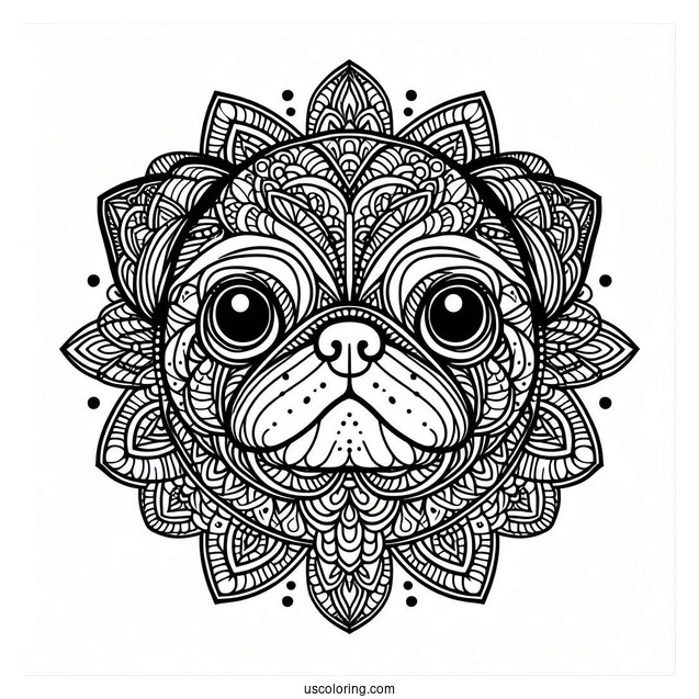 Intricate Mandala Pug Coloring Page Face For Adults