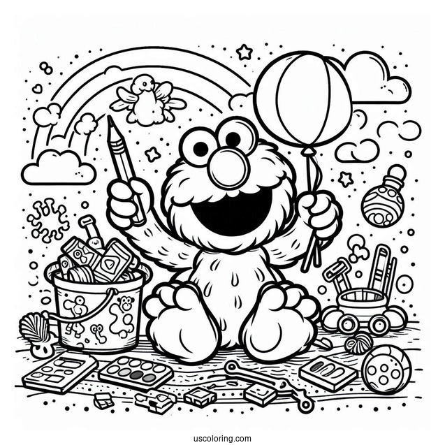 Elmo Playing With Toys With Friend