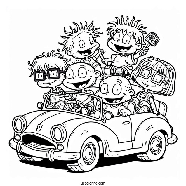 Rugrats Coloring Page Of Rugrats Dil, Tommy, Chuckie, Angelika, Lillian, And Philip On Reptar Car