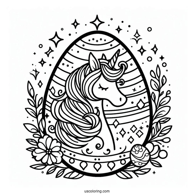 Magical Unicorn Easter Egg Coloring Page For Kids