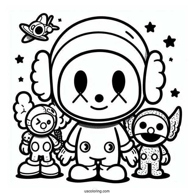 KAWS Coloring Page Astro Boy, Elmo, And Pinocchio For Kids