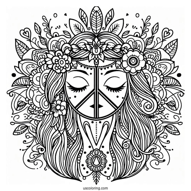 Hippie Visualize World Peace Coloring Page