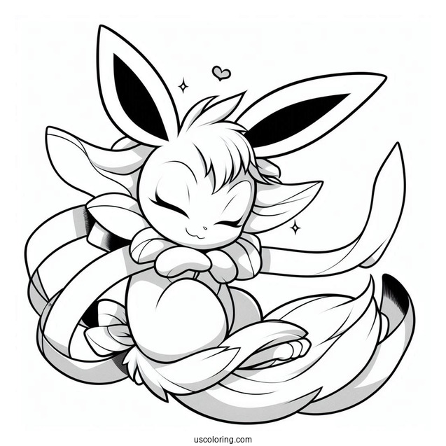 Sylveon Coloring Page Hugging Espeon With Ribbons