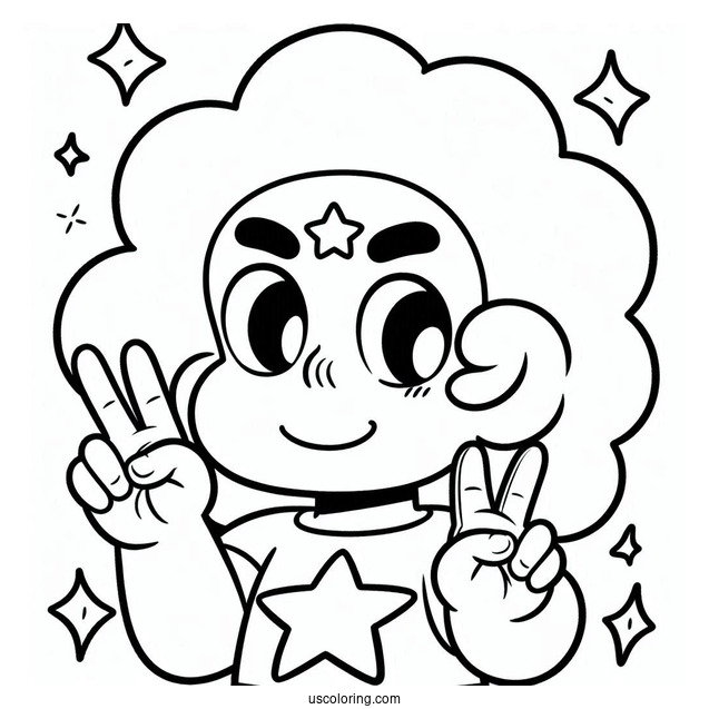 Easy Adult Steven Universe Coloring Page Doing Peace Sign For Kids