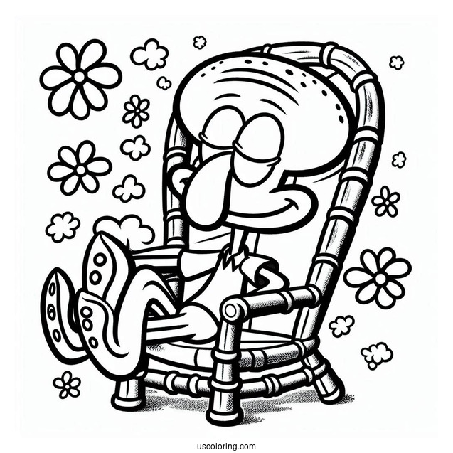 Squidward Coloring Page Resting On A Chair