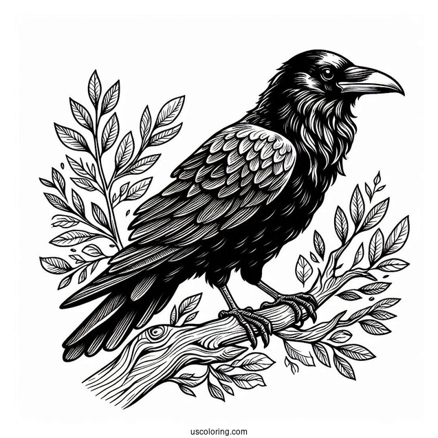Raven Coloring Page Wearing A Cape While Perched On A Tree