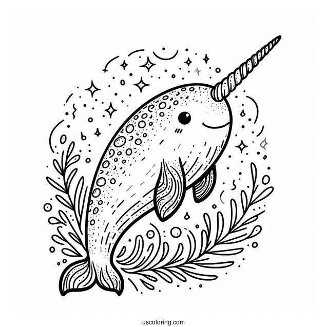 Narwhal Coloring Page With Massive Tusk
