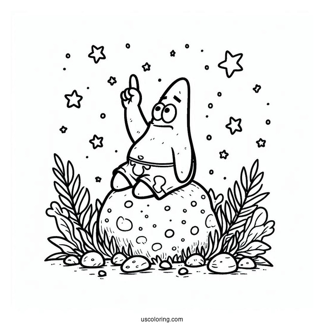 Patrick Star Coloring Page On The Rock
