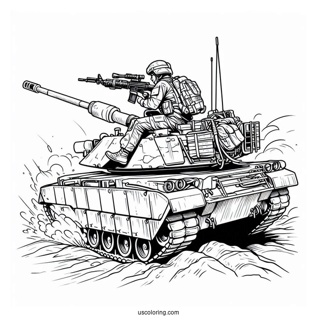 Soldier Coloring Page Climbing Out Of Military Battle Tank