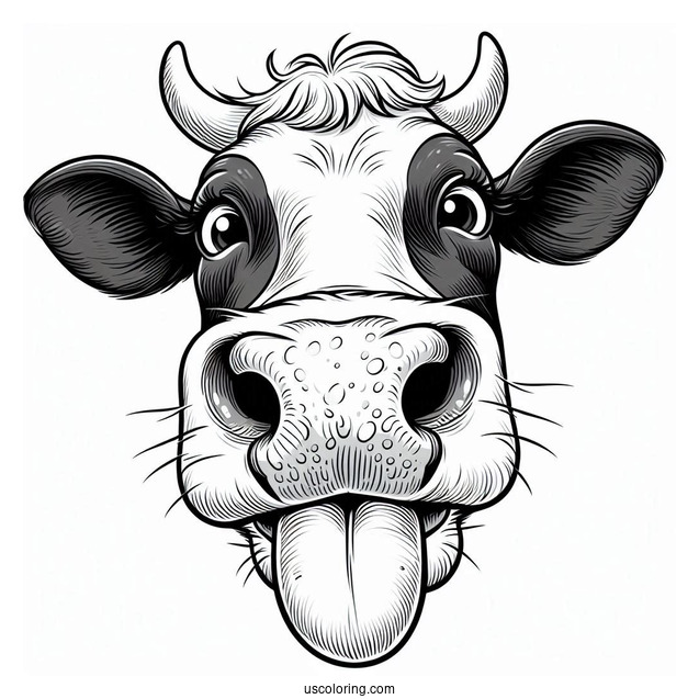Big Cow Nose With Tongue Out Coloring Page