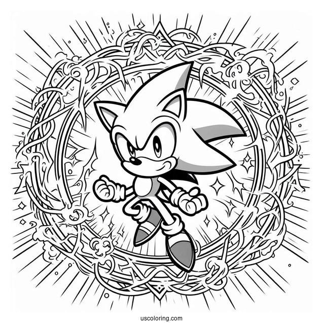Super Sonic Coloring Page Surrounded By Energy