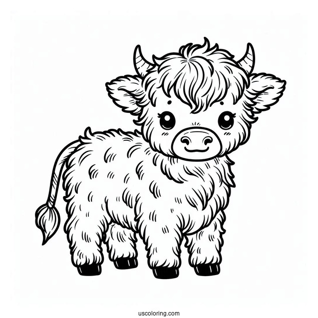 Baby Highland Cow Coloring Page For Kids