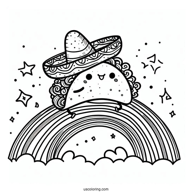 Taco With A Sombrero Climbing A Rainbow