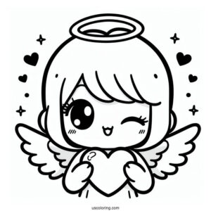 Angel Pochacco Coloring Page Winking While Holding Heart