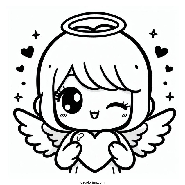 Angel Pochacco Coloring Page Winking While Holding Heart