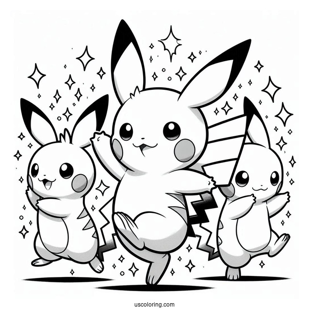 Pichu, Raichu, And Pikachu Dancing