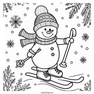 Adorable Snowman Skiing With Long Carrot Nose