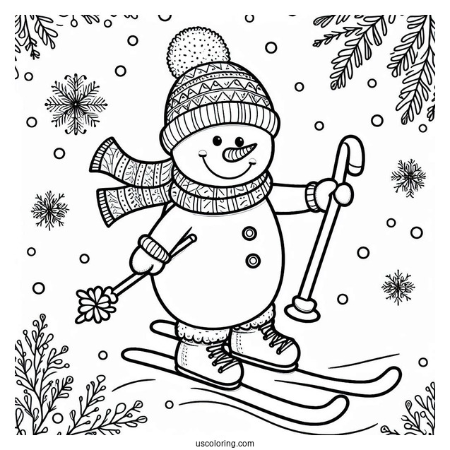 Adorable Snowman Skiing With Long Carrot Nose