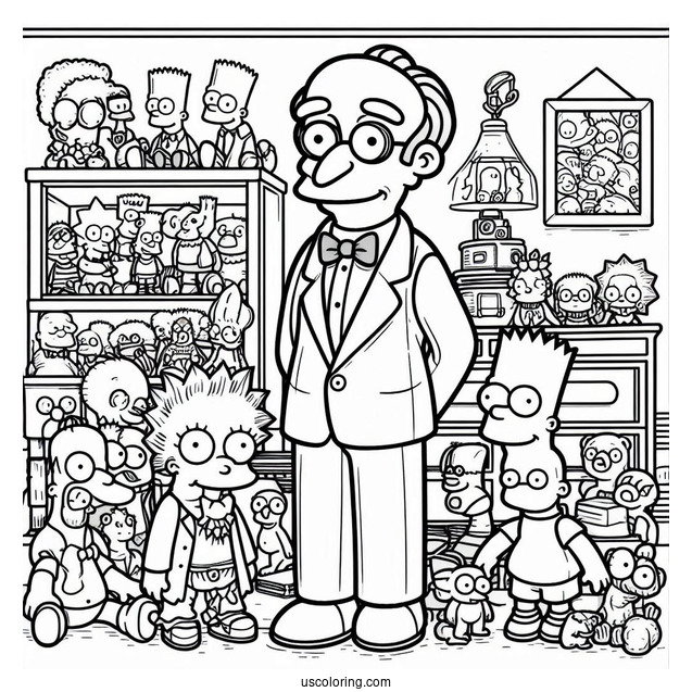 Simpsons Coloring Pages Of Mr Smithers In Front Of His Doll Collection