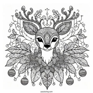 Intricate Rudolph Coloring Page Mandala With Mistletoes