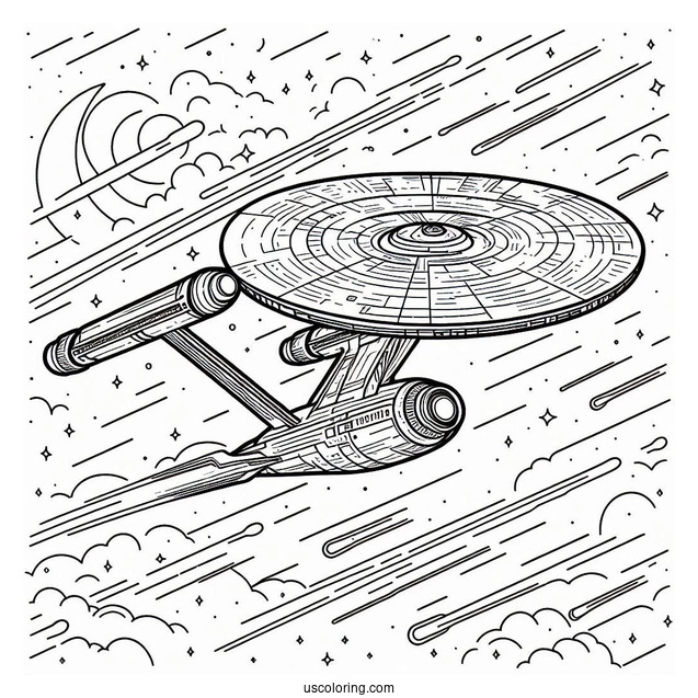 Simple Star Trek Coloring Page Of USS Exeter Outline