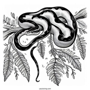 Black-Headed Python Hanging From Tree
