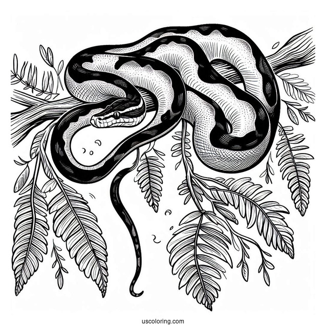 Black-Headed Python Hanging From Tree