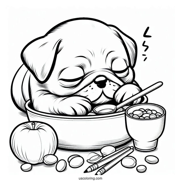 Adorable Pug Sleeping In Front Of Bowl