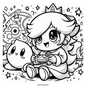 Rosalina Coloring Page Playing Video Game With Luma Watching