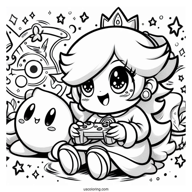 Rosalina Coloring Page Playing Video Game With Luma Watching