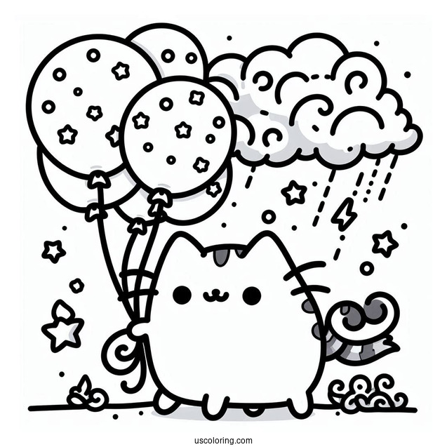 Stormy And Pusheen Holding Balloons To Color