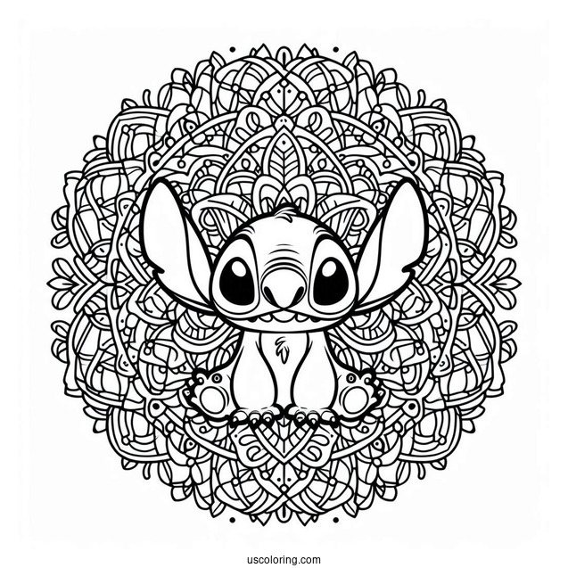 Lilo & Stitch Coloring Page Of Intricate Stitch Mandala