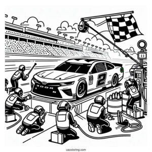 NASCAR Coloring Page Car In Pit Stop During Race