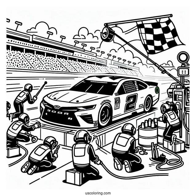 NASCAR Coloring Page Car In Pit Stop During Race