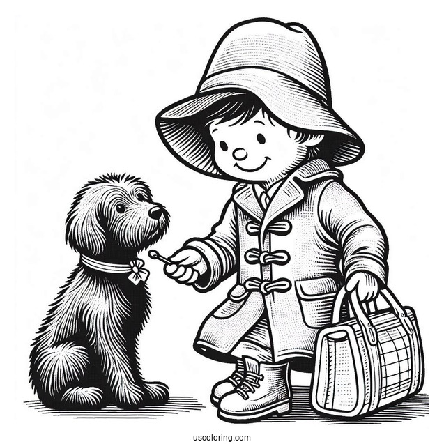 Paddington Coloring Page Playing With A Dog For Kids