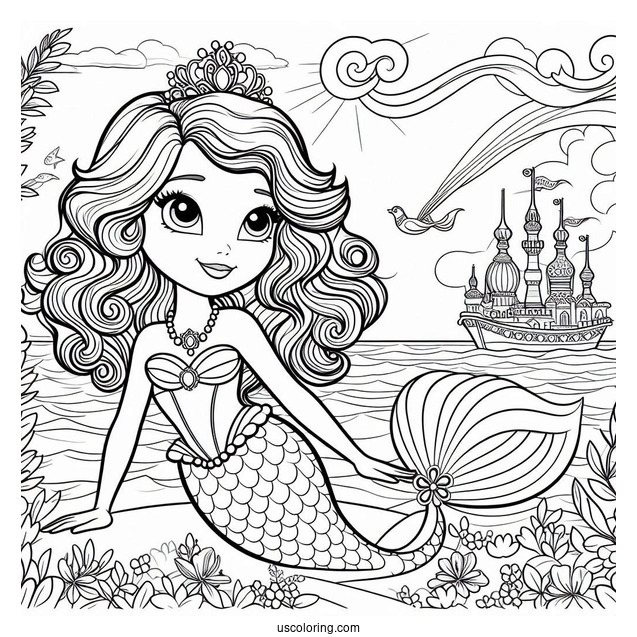 Mermaid Sofia The First Coloring Page With Princess Amber At Sea