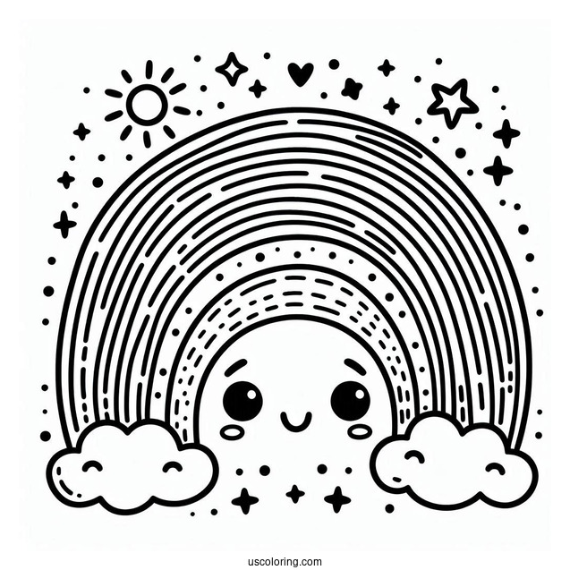 Easy Rainbow With Smiling Faces Coloring Sheet For Kids