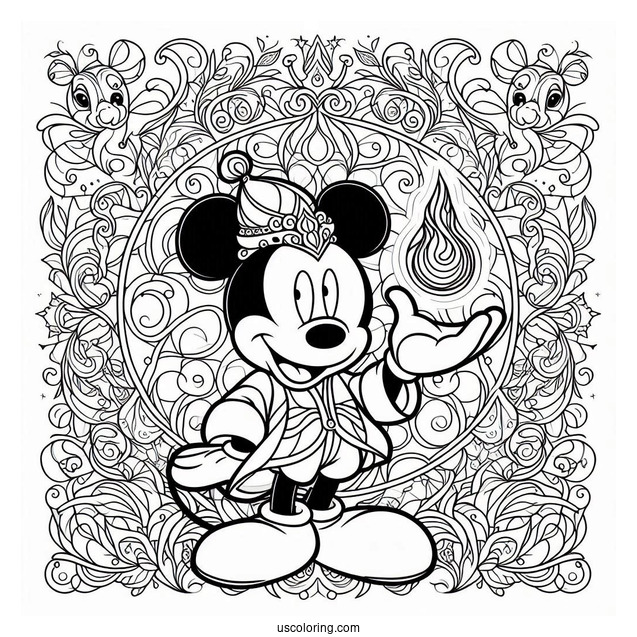 Mickey Mouse Fantasia Stained Glass Coloring Page For Kids