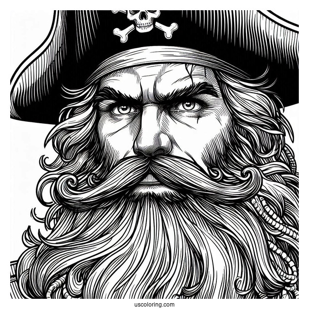 Serious Pirate Coloring Page With Long Beard And Mustache