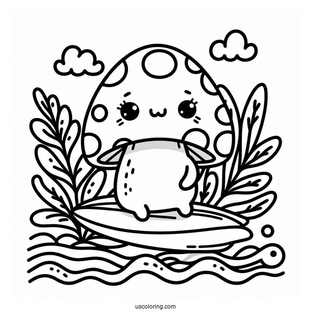 Cute Coloring Page Mushroom Surfing