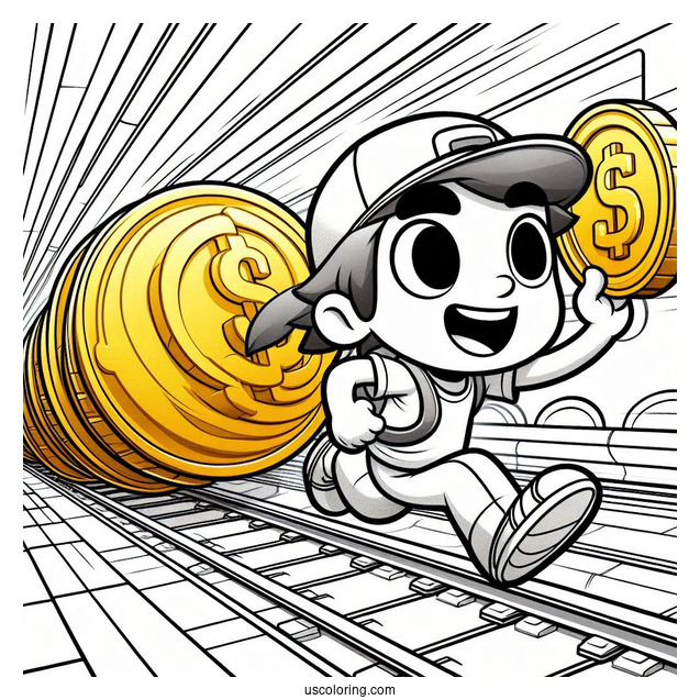 Subway Surfers Coloring Page Jake Chasing Gold Coins Behind A Subway
