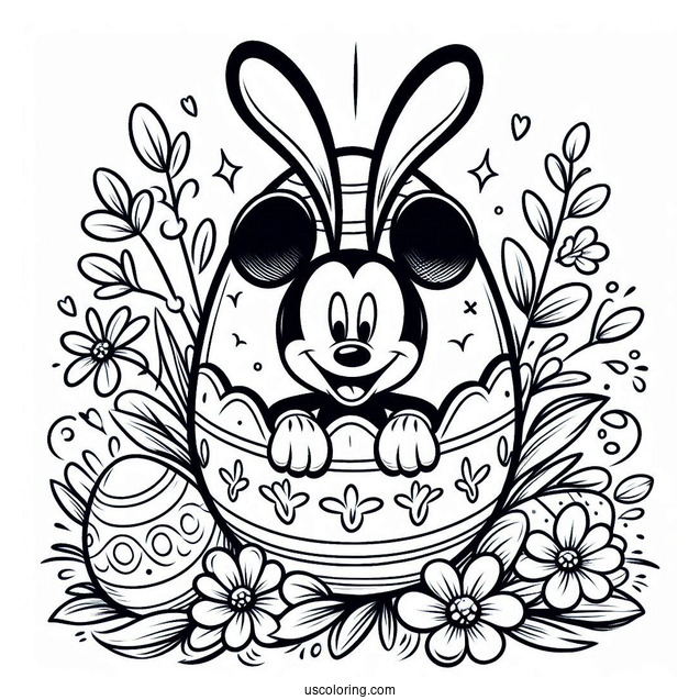 Mickey Mouse With Bunny Ears Popping Out Of Easter Egg