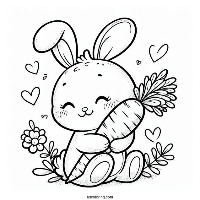 Cute Easter Coloring Page Of Bunny Hugging A Carrot For Preschoolers