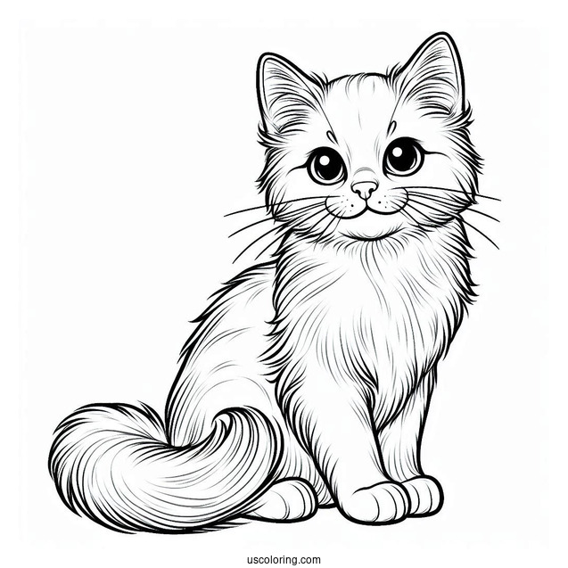 Simple Outline Of Realistic Cat Coloring Page